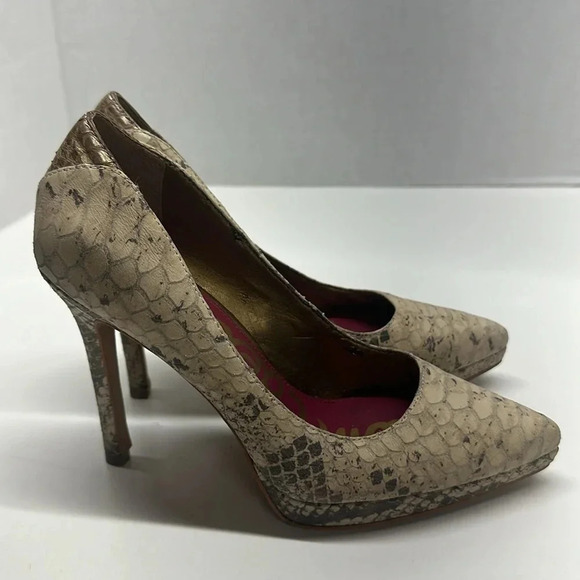 Sam Edelman Celia High Heels Platform Stiletto Leather Snake Skin Tan Brown 6 - Picture 1 of 9